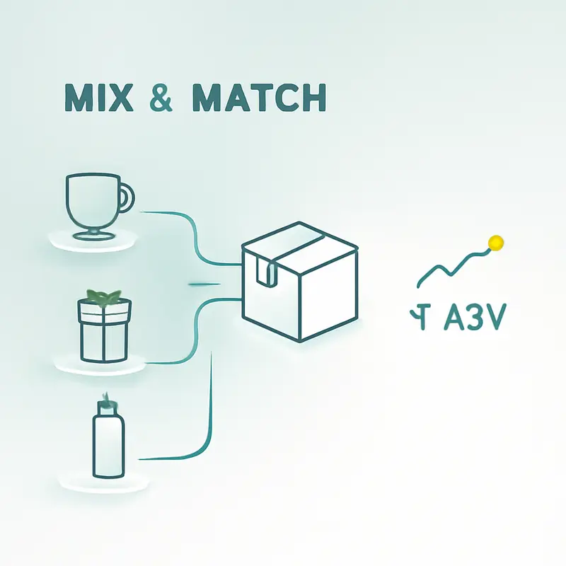 Screenshot-style visualization of a Shopify dashboard focusing on the Mix & Match Bundle options.