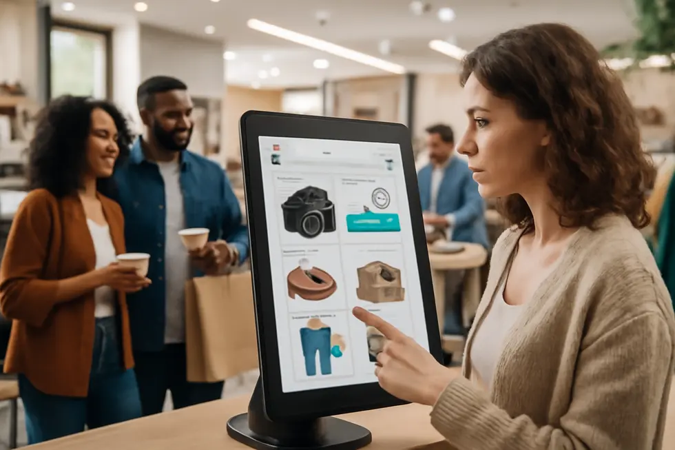 Online marketplace with customers engaging with upsell suggestions.